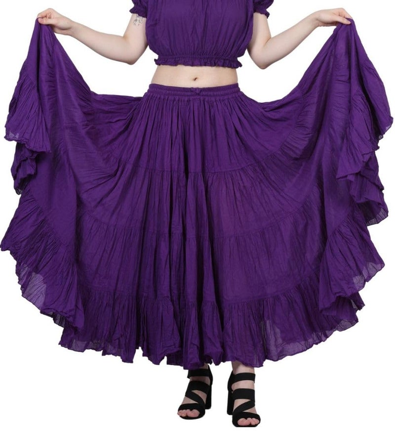 Wevez Women's Gypsy 25 Yard Solid Color Cotton Skirt, One Size, Violet - Image 1